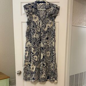 Umgee Navy and Cream Patterned Midi Dress
